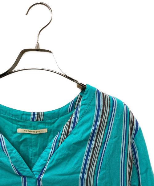 ne quittez pas（ヌキテパ）ne quittez pas (ヌキテパ) Cotton Stripe V Neck Dress グリーン×ブルー サイズ:Mの古着・服飾アイテム