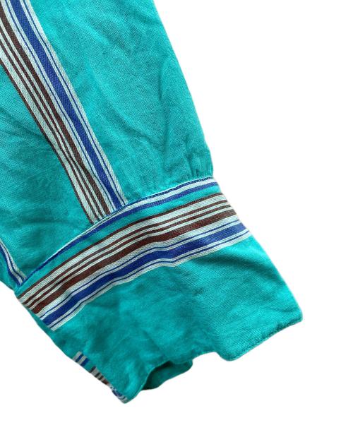 ne quittez pas（ヌキテパ）ne quittez pas (ヌキテパ) Cotton Stripe V Neck Dress グリーン×ブルー サイズ:Mの古着・服飾アイテム