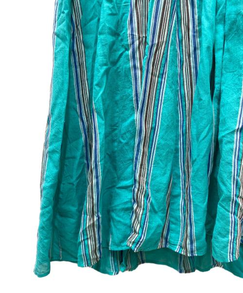 ne quittez pas（ヌキテパ）ne quittez pas (ヌキテパ) Cotton Stripe V Neck Dress グリーン×ブルー サイズ:Mの古着・服飾アイテム