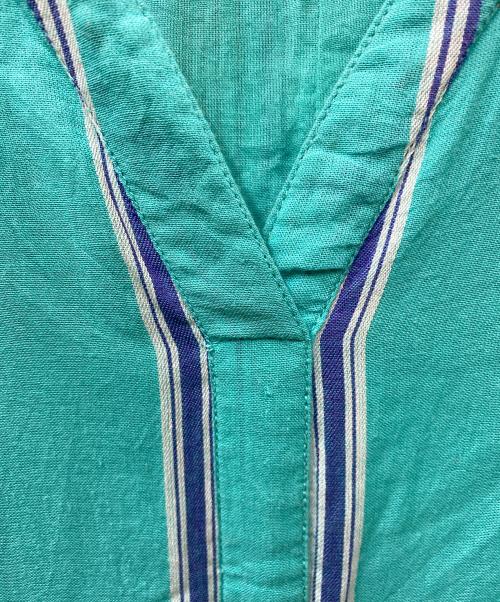 ne quittez pas（ヌキテパ）ne quittez pas (ヌキテパ) Cotton Stripe V Neck Dress グリーン×ブルー サイズ:Mの古着・服飾アイテム