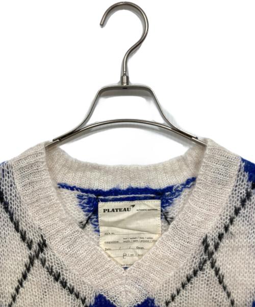 PLATEAU STUDIO（プラテウスタジオ）PLATEAU STUDIO (プラテウスタジオ) ニットベスト ベージュ×ブルー サイズ:1の古着・服飾アイテム