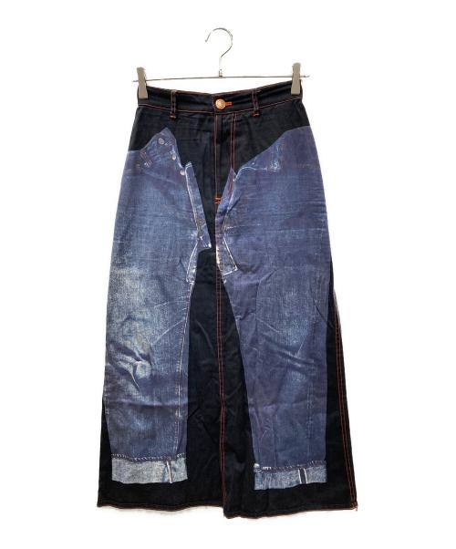 GAULTIER JEANS（ゴルチエジーンズ）GAULTIER jeans (ゴルチエジーンズ) 転写ロングスカート ブルー サイズ:64の古着・服飾アイテム