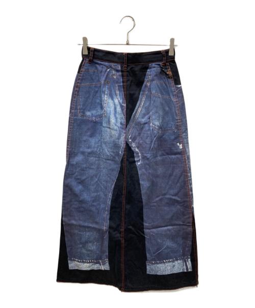 GAULTIER JEANS（ゴルチエジーンズ）GAULTIER jeans (ゴルチエジーンズ) 転写ロングスカート ブルー サイズ:64の古着・服飾アイテム