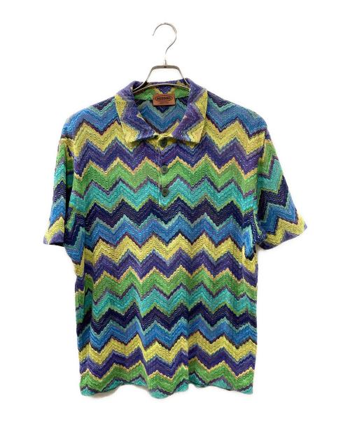 missoni（ミッソーニ）missoni (ミッソーニ) ジグザグ柄 ニットポロシャツ パープル サイズ:61の古着・服飾アイテム