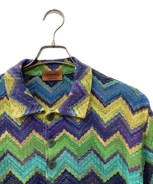 missoni（ミッソーニ）missoni (ミッソーニ) ジグザグ柄 ニットポロシャツ パープル サイズ:61の古着・服飾アイテム