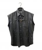 JOHN LAWRENCE SULLIVANジョン ローレンス サリバン）の古着「FRONT SIDE SLEEVELESS BELTED SHIRT」｜ブラック