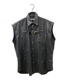 JOHN LAWRENCE SULLIVAN（ジョン ローレンス サリバン）の古着「FRONT SIDE SLEEVELESS BELTED SHIRT」｜ブラック