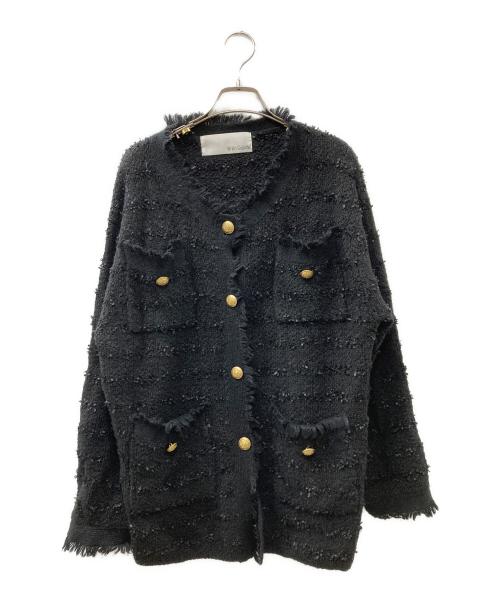 Whim Gazette（ウィムガゼット）Whim Gazette (ウィムガゼット) ツイードニットジャケット ブラック サイズ:FREEの古着・服飾アイテム