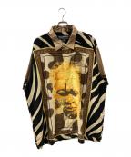 pellepelle×Marc Buchananペレペレ×マークブキャナン）の古着「古着オーバーサイズ総柄シャツ」｜ブラウン×ブラック