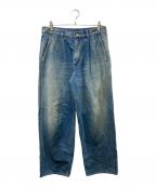 Graphpaperグラフペーパー）の古着「Selvage Denim Two Tuck Pants デニムパンツ」｜ブルー