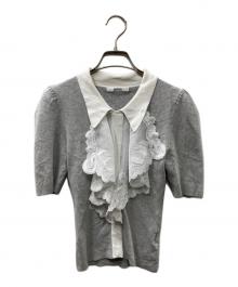 Snidel（スナイデル）の古着「ラッフル刺繍ニットプルオーバー」｜ホワイト×グレー