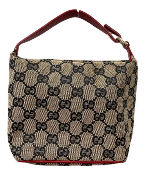 GUCCI（グッチ）GUCCI (グッチ) GGキャンバスハンドバッグ ベージュ×レッドの古着・服飾アイテム