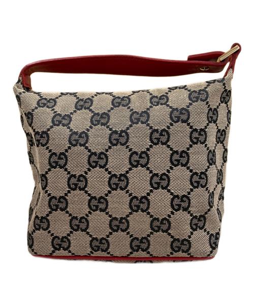 GUCCI（グッチ）GUCCI (グッチ) GGキャンバスハンドバッグ ベージュ×レッドの古着・服飾アイテム