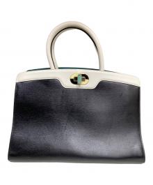 BVLGARI（ブルガリ）の古着「イコナ10 レザーハンドバッグ」｜ブラック×グリーン