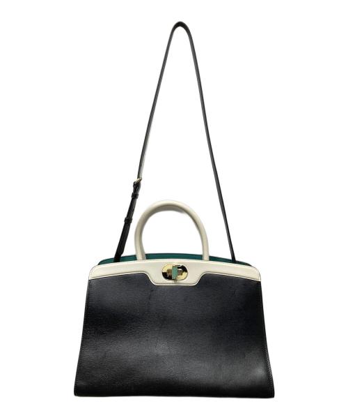 BVLGARI（ブルガリ）BVLGARI (ブルガリ) イコナ10 レザーハンドバッグ ブラック×グリーン サイズ:OneSizeの古着・服飾アイテム