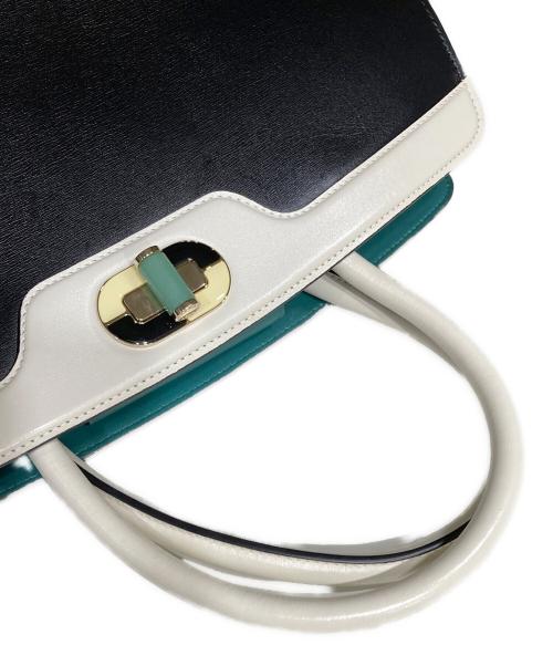 BVLGARI（ブルガリ）BVLGARI (ブルガリ) イコナ10 レザーハンドバッグ ブラック×グリーン サイズ:OneSizeの古着・服飾アイテム