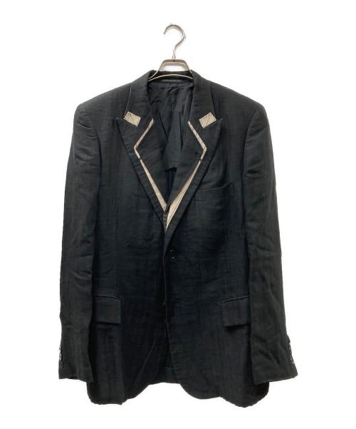 Yohji Yamamoto pour homme（ヨウジヤマモト プールオム）Yohji Yamamoto pour homme (ヨウジヤマモト プールオム) 09SS 仮縫いデザイン ヘンプジャケット ブラック×アイボリー サイズ:3の古着・服飾アイテム