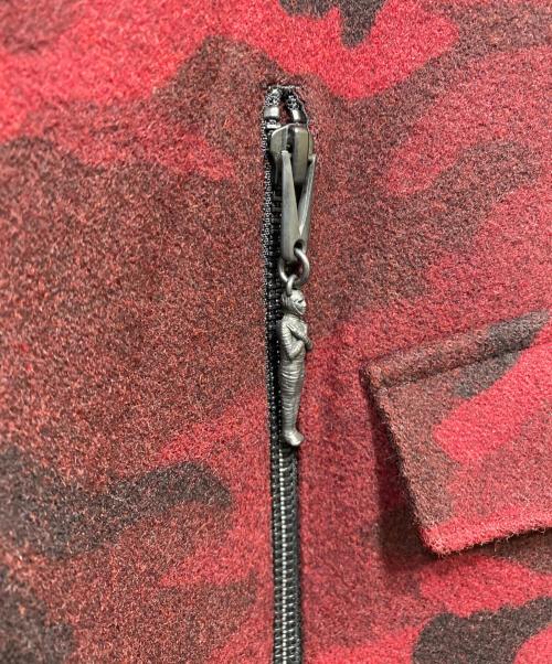 Yohji Yamamoto pour homme（ヨウジヤマモト プールオム）Yohji Yamamoto pour homme (ヨウジヤマモト プールオム) 14AW 迷彩 ジップアップミリタリー ウール ロング コート レッド×ブラック サイズ:3の古着・服飾アイテム