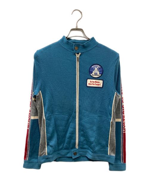 Hysteric Glamour（ヒステリックグラマー）Hysteric Glamour (ヒステリックグラマー) アームロゴ アクリルニットジャケット ブルー サイズ:Mの古着・服飾アイテム