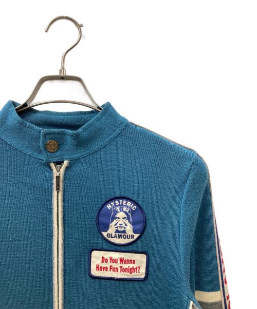 Hysteric Glamour（ヒステリックグラマー）Hysteric Glamour (ヒステリックグラマー) アームロゴ アクリルニットジャケット ブルー サイズ:Mの古着・服飾アイテム