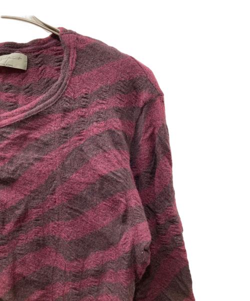 Yohji Yamamoto pour homme（ヨウジヤマモト プールオム）Yohji Yamamoto pour homme (ヨウジヤマモト プールオム) ウール縮絨ボーダーニットセーター パープル×ブラック サイズ:3の古着・服飾アイテム