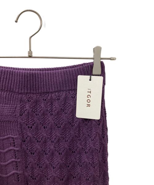 tgor（トゴール）tgor (トゴール) Patchwork lace skirt ニットスカート パープル サイズ:ONEの古着・服飾アイテム