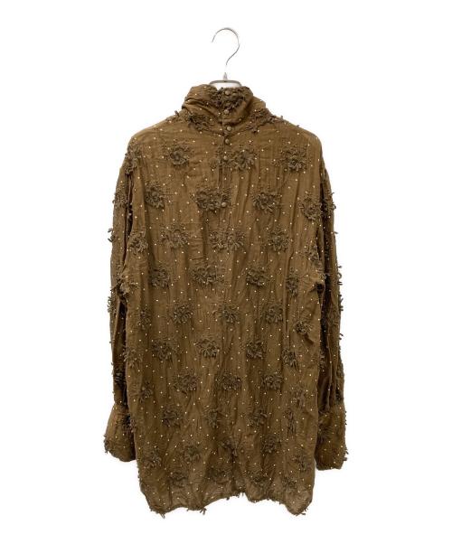 crinkle crinkle crinkle（クリンクル クリンクル クリンクル）crinkle crinkle crinkle (クリンクル クリンクル クリンクル) ドット柄 刺繍 ブラウス シアーシャツ ブラウン サイズ:Freeの古着・服飾アイテム