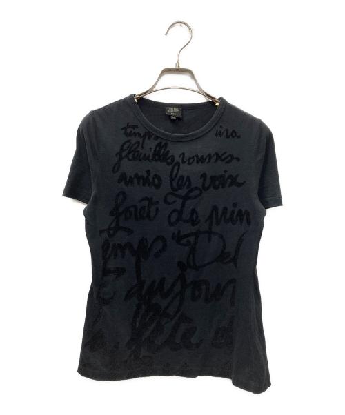 Jean Paul Gaultier FEMME（ジャンポールゴルチエ フェム）Jean Paul GAULTIER FEMME (ジャンポールゴルチェフェム) メッセージフロッキープリント Tシャツ ブラック サイズ:40の古着・服飾アイテム