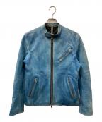 STRUMストラム）の古着「SLATER フルタンニン鞣し カーフスキン  製品燃焼染め シングルライダースジャケット」｜ブルー