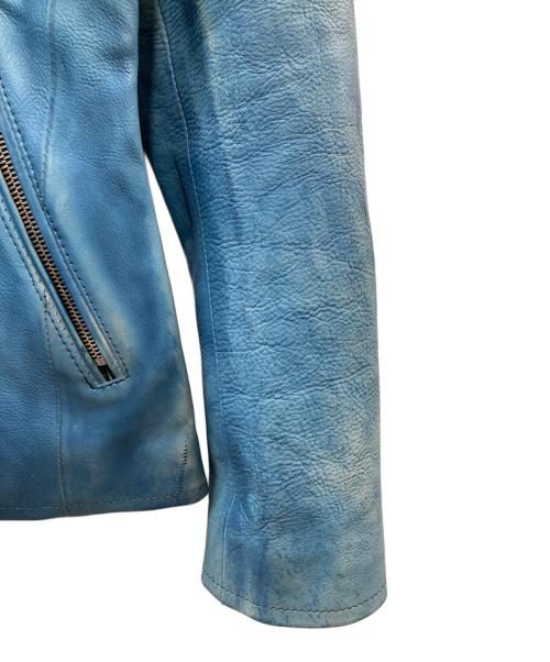STRUM（ストラム）STRUM (ストラム) SLATER フルタンニン鞣し カーフスキン  製品燃焼染め シングルライダースジャケット ブルー サイズ:Mの古着・服飾アイテム