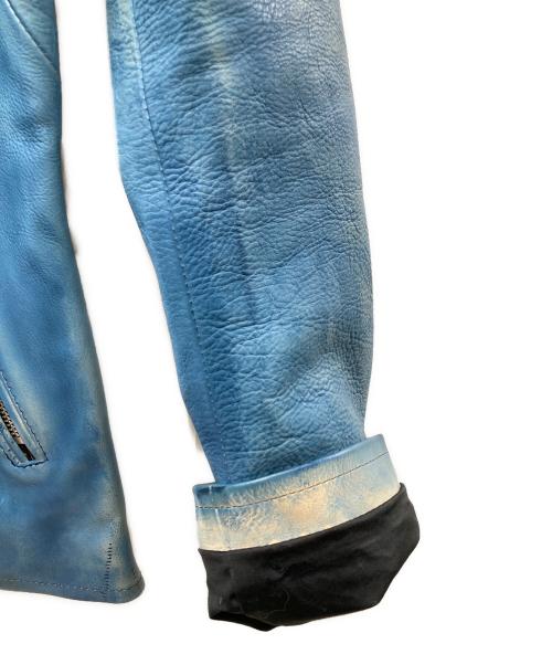 STRUM（ストラム）STRUM (ストラム) SLATER フルタンニン鞣し カーフスキン  製品燃焼染め シングルライダースジャケット ブルー サイズ:Mの古着・服飾アイテム