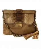 PRADAプラダ）の古着「ナイロン×蛇革 チェーン ワンショルダーバッグ」｜ブラウン