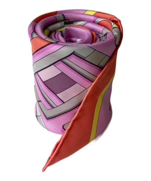 HERMES（エルメス）HERMES (エルメス) カレ 90 CARRE EN BOUCLES カレ アン ブックル スカーフ ピンク×オレンジの古着・服飾アイテム