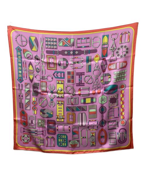 HERMES（エルメス）HERMES (エルメス) カレ 90 CARRE EN BOUCLES カレ アン ブックル スカーフ ピンク×オレンジの古着・服飾アイテム