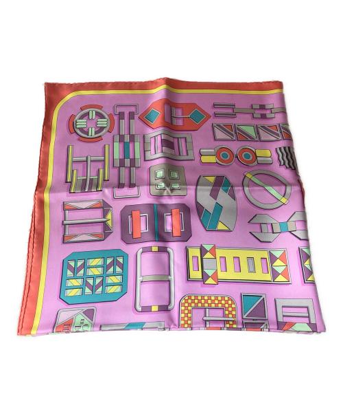 HERMES（エルメス）HERMES (エルメス) カレ 90 CARRE EN BOUCLES カレ アン ブックル スカーフ ピンク×オレンジの古着・服飾アイテム