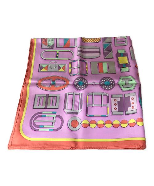 HERMES（エルメス）HERMES (エルメス) カレ 90 CARRE EN BOUCLES カレ アン ブックル スカーフ ピンク×オレンジの古着・服飾アイテム