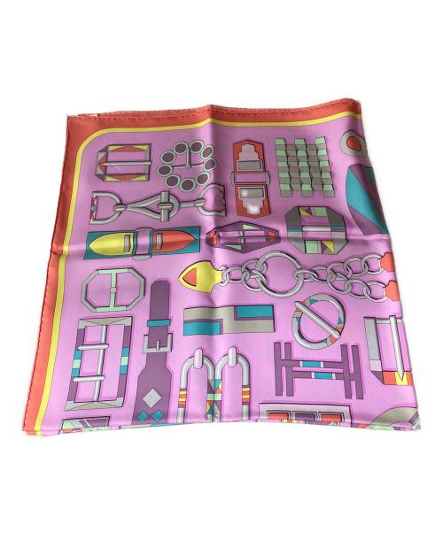 HERMES（エルメス）HERMES (エルメス) カレ 90 CARRE EN BOUCLES カレ アン ブックル スカーフ ピンク×オレンジの古着・服飾アイテム