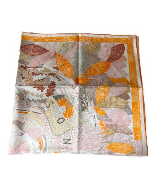 HERMES（エルメス）HERMES (エルメス) カレ90 Chacun Fait Son Nid それぞれの巣作り スカーフ ホワイト×オレンジの古着・服飾アイテム