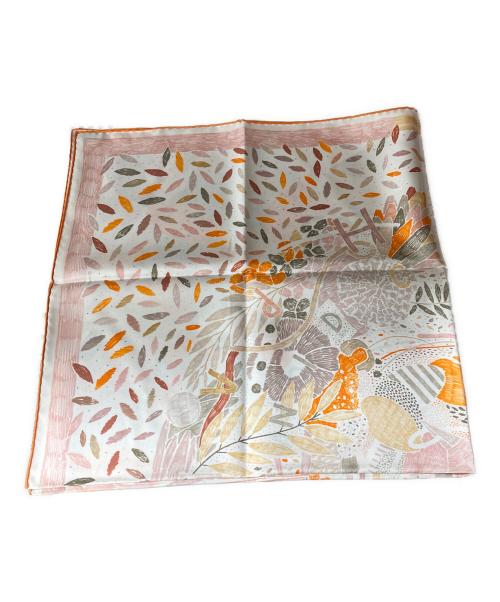 HERMES（エルメス）HERMES (エルメス) カレ90 Chacun Fait Son Nid それぞれの巣作り スカーフ ホワイト×オレンジの古着・服飾アイテム