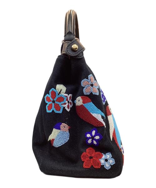 FENDI（フェンディ）FENDI (フェンディ) Denim Vitello Dolce Qu Tweet  Beade デニム レザー ピーカブー ミディアム ハンドバッグ ブラック サイズ:OneSizeの古着・服飾アイテム