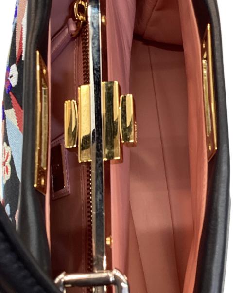 FENDI（フェンディ）FENDI (フェンディ) Denim Vitello Dolce Qu Tweet  Beade デニム レザー ピーカブー ミディアム ハンドバッグ ブラック サイズ:OneSizeの古着・服飾アイテム