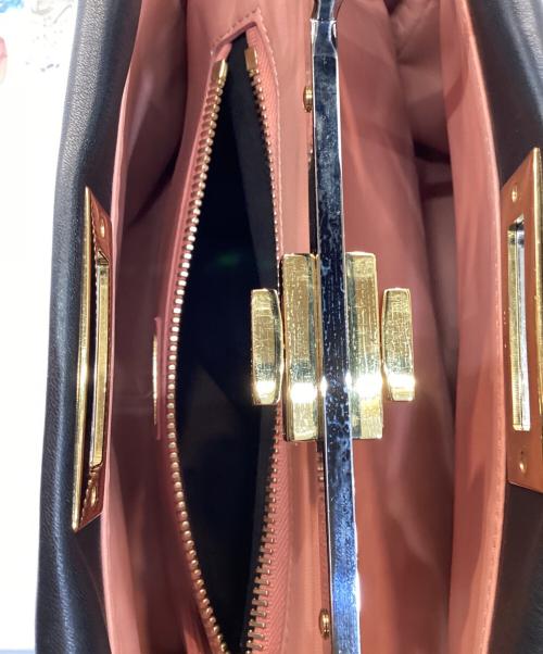 FENDI（フェンディ）FENDI (フェンディ) Denim Vitello Dolce Qu Tweet  Beade デニム レザー ピーカブー ミディアム ハンドバッグ ブラック サイズ:OneSizeの古着・服飾アイテム