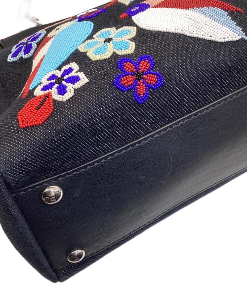 FENDI（フェンディ）FENDI (フェンディ) Denim Vitello Dolce Qu Tweet  Beade デニム レザー ピーカブー ミディアム ハンドバッグ ブラック サイズ:OneSizeの古着・服飾アイテム