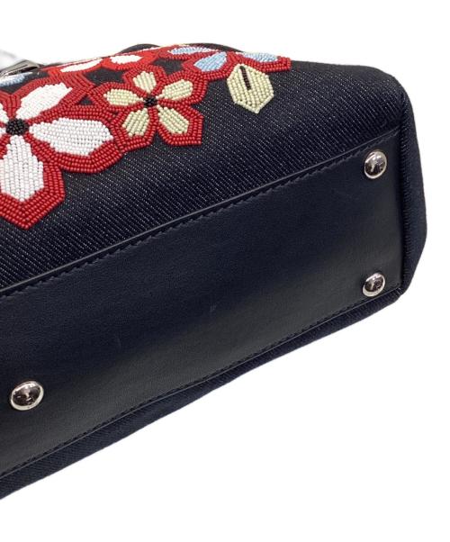 FENDI（フェンディ）FENDI (フェンディ) Denim Vitello Dolce Qu Tweet  Beade デニム レザー ピーカブー ミディアム ハンドバッグ ブラック サイズ:OneSizeの古着・服飾アイテム
