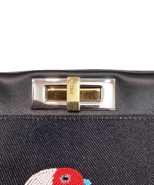 FENDI（フェンディ）FENDI (フェンディ) Denim Vitello Dolce Qu Tweet  Beade デニム レザー ピーカブー ミディアム ハンドバッグ ブラック サイズ:OneSizeの古着・服飾アイテム