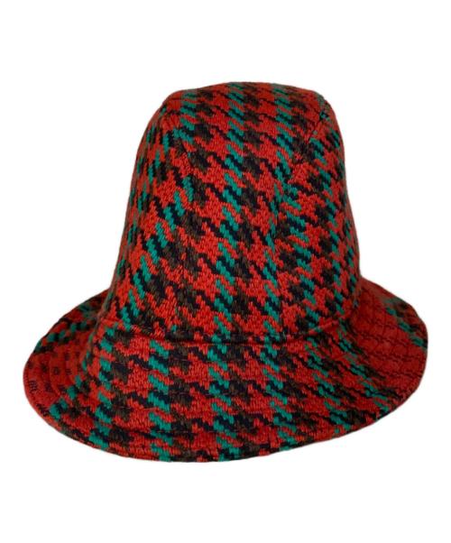 GUCCI（グッチ）GUCCI (グッチ) HOUNDSTOOTH WOOL FEDORA/ウールハット レッド サイズ:Lの古着・服飾アイテム