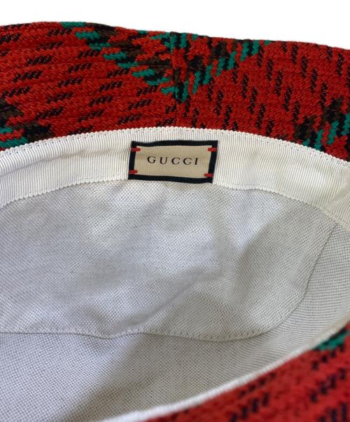 GUCCI（グッチ）GUCCI (グッチ) HOUNDSTOOTH WOOL FEDORA/ウールハット レッド サイズ:Lの古着・服飾アイテム