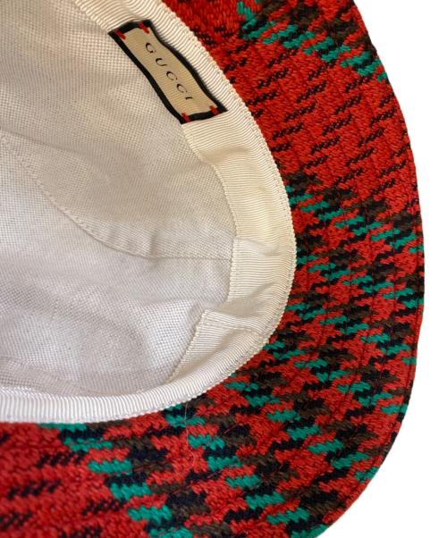 GUCCI（グッチ）GUCCI (グッチ) HOUNDSTOOTH WOOL FEDORA/ウールハット レッド サイズ:Lの古着・服飾アイテム