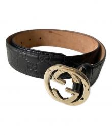 GUCCI（グッチ）の古着「GバックルGGレザーベルト」｜ブラック