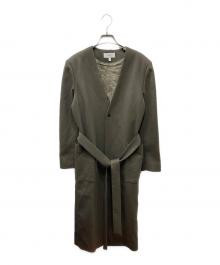 HYKE（ハイク）の古着「DOUBLE FACE COAT ノーカラーロングコート」｜オリーブ